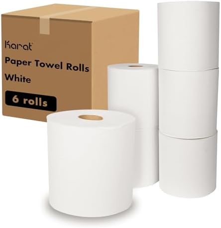 Karat Commercial Paper Towel Rolls, Absorbent & Sturdy for High Traffic Areas, White (Pack of 6)