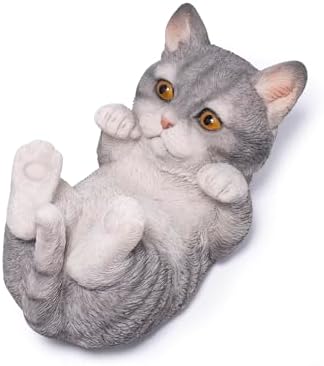 Hodao Cute Cat Phone Stand, Gray Kitten Cell Phone Holder for Desk, Resin Animal Figurine Stand for iPhone and Samsung, Vertical or Horizontal Viewing