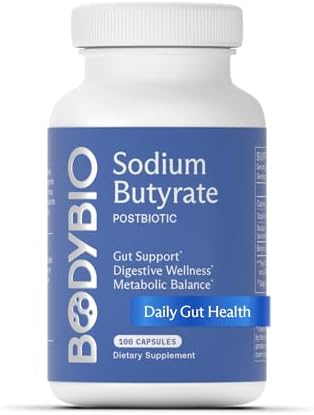 BodyBio Butyrate Sodium- Postbiotic for Gut & Digestive Support | Gut Health, Digestive Support, Bloating, Gas & Constipation Relief, Leaky Gut Repair