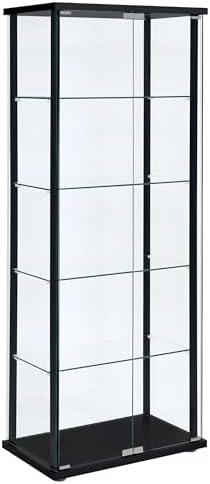 Coaster Home Furnishings - Delphinium - Glass - 4-Shelf Curio Cabinet with Wood Top and Base, Two Doors, and Chrome Hardware - Living Room - 64-Inch - Black - 950170