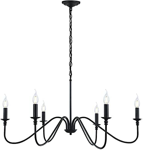 Miluolan Black Chandelier, 6-Light Farmhouse Chandelier for Dining Room | Rustic iron candelabra with adjustable 47.24" chain. Fits sloped ceilings