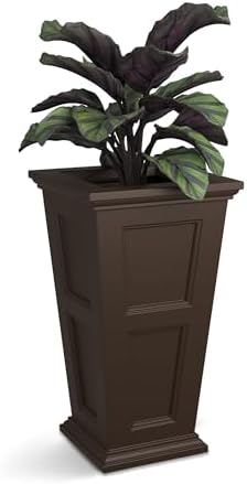 Mayne Fairfield 28in Self-Watering Tall Square Planter, Black | Self-watering, All season, Fade resistant, Reversible planting shelf, 15-year warranty