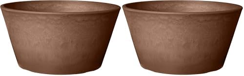 PSW Pot Collection TD25TC Plastic/Stone/Wood Composite Shallow Bulb Pan - No Drainage Hole (Drillable), Planter for Succulents, Bonsai, Fairy Gardens, Herbs, 10-inch, Terra Cotta Color