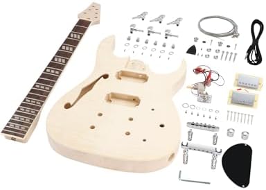 DIY Electric Guitar Kit Beginner Kit with Flamed Maple Veneer Top | 6 String, Right Handed, Basswood Body, Hard Maple Neck, Rosewood Fretboard