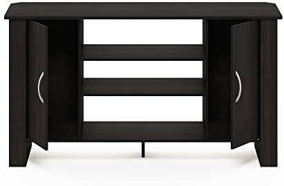 Furinno Econ TV Stand Entertainment Center, Espresso | with Adjustable Shelf, Open Back TV Console with Door Storage for TV up to 50 Inch, for Living Room, Bedroom