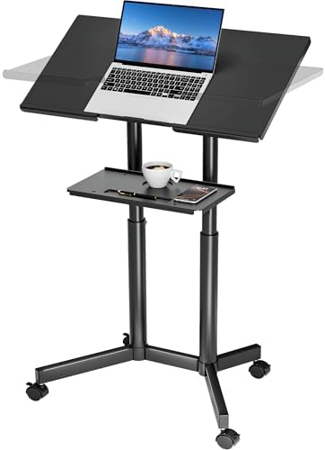 BONTEC Lecterns & Podiums Portable Mobile Standing Laptop Desk, Sit Stand | Height Adjustable, Home Office Classroom Pulpit Stand Up Desk Workstation, Rolling Table Laptop Cart with Storage Tray
