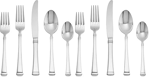 Mikasa Harmony 45-Piece Silverware Set, 18/10 Stainless Steel Cutlery for 8, Includes Forks, Knives, Spoons, and 5-Piece Serving Utensils Set