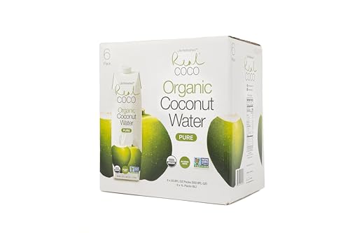 Real Coco Organic Pure Coconut Water (6-Pack 1L), USDA Organic, No Added Sugar, Plant Based, Packed with Electrolytes, Vegan