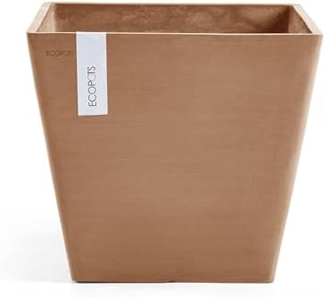 Ecopots Rotterdam Square Flower Planter, White Grey, 8" | Modern Style, Durable Recycled-Based Composite Construction, Weather and UV-Resistant, for Indoor/Outdoor Use
