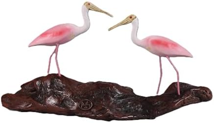 Roseate Spoonbill Duo by John Perry 6in Long Sculpture on Polished burlwood Base. Signed.