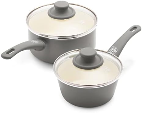 GreenLife Soft Grip 1QT and 2QT Saucepan Set, Healthy Ceramic Nonstick, Non Toxic PFAS & PFOA-Free, Dishwasher Safe, Glass Lids, Stay-Cool Handles, Easy Clean Cookware, Kitchen Essentials, Turquoise