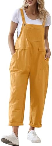 YESNO Women Long Casual Loose Bib Pants Overalls Baggy Rompers Jumpsuits with Pockets PV9