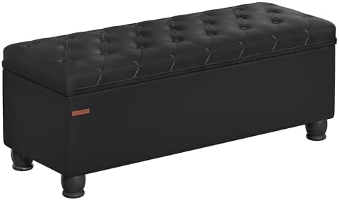 SONGMICS Storage Ottoman, 46.5 Inches Bedroom Bench, Solid Wood Legs