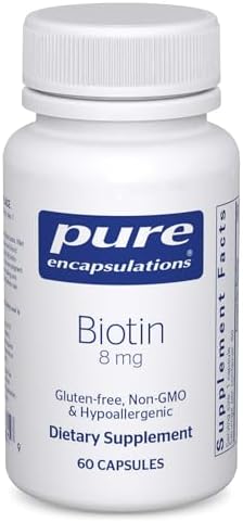 Pure Encapsulations Biotin 8 mg - B Vitamin Supplement to Aid Stress Relief, Hair, Skin & Nail Strengthening, Metabolism, Carbohydrate Support & Nervous System* - with Premium Biotin - 120 Capsules | B Vitamin Supplement for Stress Relief, Hair, Skin, an…