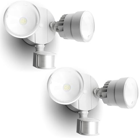 LUTEC Shrimp P6221B-PIR24 2000 Lumen 18 Watt 26 LED Motion Activated Integrated Dual-Head Floodlight Outdoor, IP54 Waterproof Exterior Security Wall Light for Patio, Garden, Yard-Black