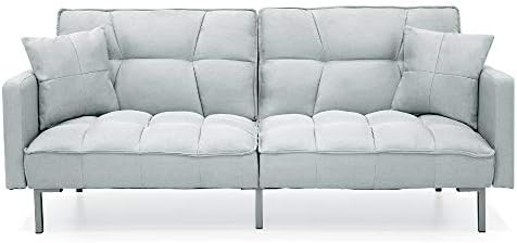 Best Choice Products Convertible Linen Fabric Tufted Split-Back Plush Futon Sofa Furniture for Living Room, Apartment, Bonus Room