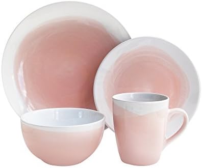 American Atelier Oasis Round Dinnerware Set-Pink/White, 10.5x10.5", 16Piece