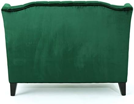 Christopher Knight Home Leora Modern Glam Tufted Velvet Wingback Loveseat, Emerald / Dark Brown