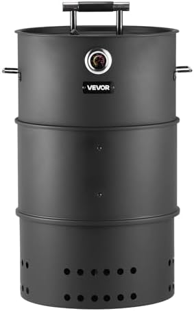 VEVOR Charcoal Smoker Grill, 18.5" Barrel Charcoal BBQ Smoker, Coated Steel Outdoor Barbecue Grill with 2 Grilling Grates, 1 Hanging Rod