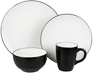 American Atelier Bistro Casual Round Dinnerware Set – 16-Piece Stoneware Party Collection w/ 4 Dinner Salad Plates