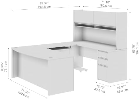 Bestar Connexion U-Shaped Workstation with Three Drawers, 72W, Slate/Sandstone | With Three Drawers; Durable 1" commercial grade work surface with melamine finish that resist scratches; for home office use
