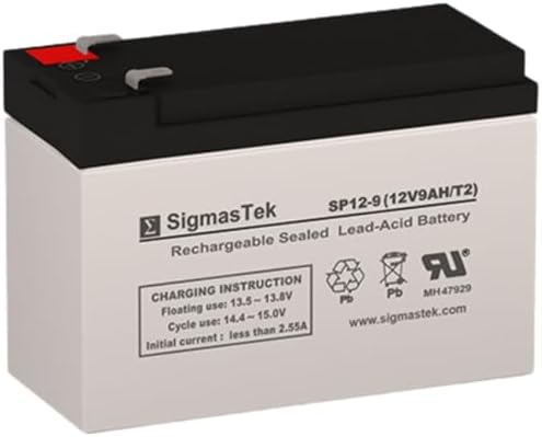 SigmasTek SP12-9 - 12V 9AH F2 SLA Battery - Replaces: Universal Power UB1290 (40748), UB1280HR (D5785), B&B Battery BP8-12, HR9-12, Vision CP1290, Yuasa NP9-12