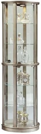 Lighted Hardwood Half Round 5 Shelf Curio Cabinet in Aged Silver Finish