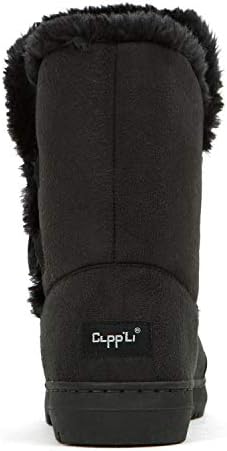 CLPP'LI Womens Twin Button Fully Fur Lined Winter Snow Boots