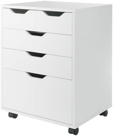 Winsome Halifax Mobile Storage Cabinet with 5 Drawers, White | Stylish & Functional Home Storage Cabinet for Filing, Kitchen Organization