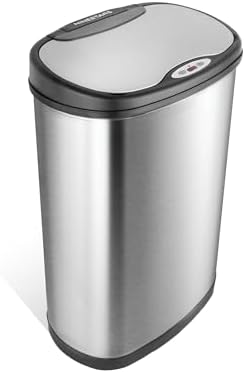 Ninestars 13 Gallon Oval Automatic Trash Can, 50L Touchless Motion Sensor Kitchen Garbage Can with Odor-Sealing Lid, Silver Stainless Steel