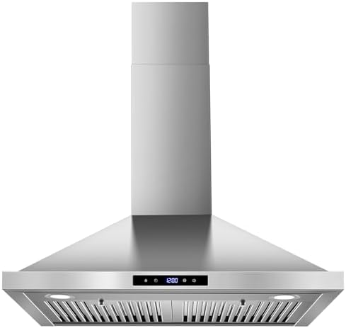 Tieasy Wall Mount Range Hood 30 inch Kitchen Hood 700 CFM with Ducted/Ductless Convertible Duct, Touch Control, Permanent Filters, Stainless Steel