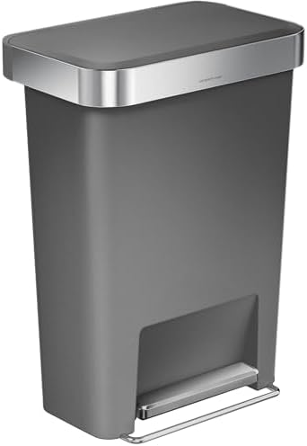 simplehuman Hybrid Step Can, 45L / 12 Gallon Rectangular Kitchen Trash Can, Liner Rim System, Liner Pocket®, 150,000-Step Pedal, Lid Shox® Silent Close, Black Plastic