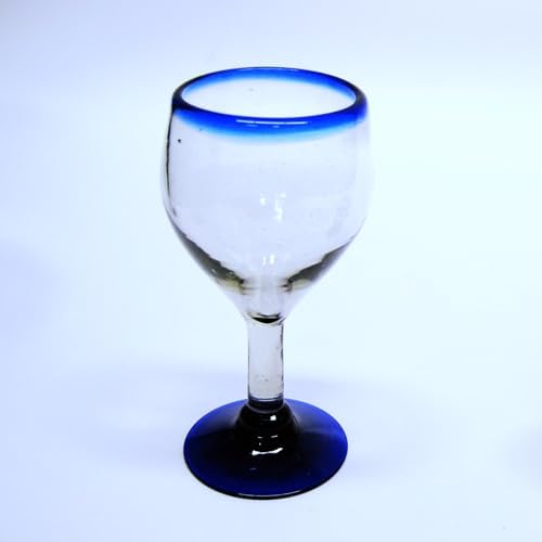 Cobalt Blue Rim 13 oz Wine Glasses (set of 6), Recycled Glass, Lead-free, Toxin-Free (13oz Wine)