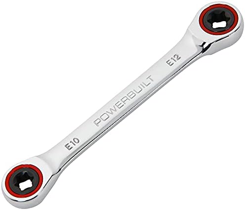 Powerbuilt E10/E12 Ratcheting Double Box-End E-Torx E-Star Wrench, 72-Tooth Ratcheting Wrench with 5-Degree Swing for Tight Spaces - 641760