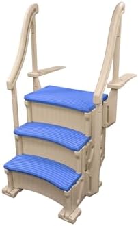 Confer Plastics Curved Drop-in Inground Pool Step 3 Tread Stair Entry System w/ 2 Handrails & Adjustable Mounting Brackets - Base Step, Grey Treads