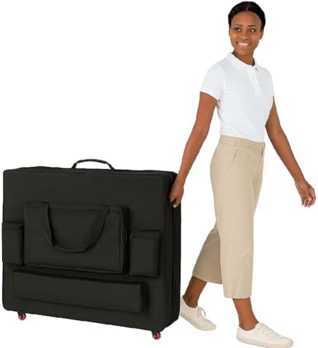 Deluxe Portable Massage Table Carrying Case with Wheels – Heavy-Duty Nylon Travel Bag with Shoulder Strap & Pockets – Fits Most Standard Folding Massage Tables – Black (30")