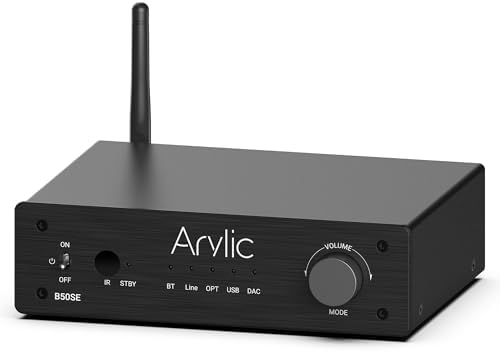 Arylic B50SE Bluetooth 5.1 Stereo Receiver 2.1 Channels Mini Class D Integrated Home Speaker Amplifier 50W x 2, Stable and Remote