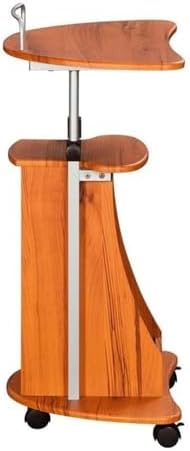 Pemberly Row Sit-to-Stand Rolling Laptop Cart, Adjustable Height 28-46 in, Wood Grain Finish MDF Panels, Open Storage with Accessory Shelf