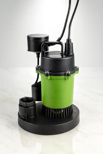 1/3 HP Submersible Sump Pump with Vertical Float Switch, 3400 GPH Max Flow, 25 ft. Head Lift, 120V PSC Motor, Cast Metal & Thermoplastic Housing