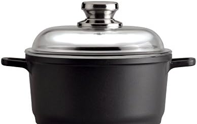 Berghoff EuroCAST Cast Aluminum Nonstick 8" Stockpot, 3.2qt Soup Pot | Induction Pasta & Stew Cooking Pot with Straining Glass Lid