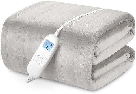 PROALLER Electric Heated Blanket Queen Size with 6 Levels & 8h Auto Off, Ultra Soft Flannel Full Body Heating Blanket, Machine Washable, Warm Gray, 84" x 90"