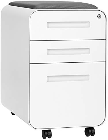 Laura Davidson Furniture STOCKPILE Curve Seated 3-Drawer Mobile File Cabinet with Removable Magnetic Cushion Seat - Metal Filing Cabinet
