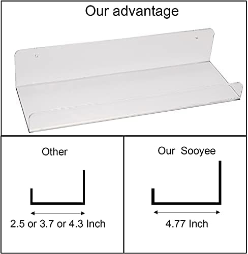 Sooyee Acrylic Shelves, 2 Pack 15 Inch Floating Wall Shelves, Funko Pop Display Shelf, Invisible Kids Book Shelf, Picture Ledge Shelf Decor