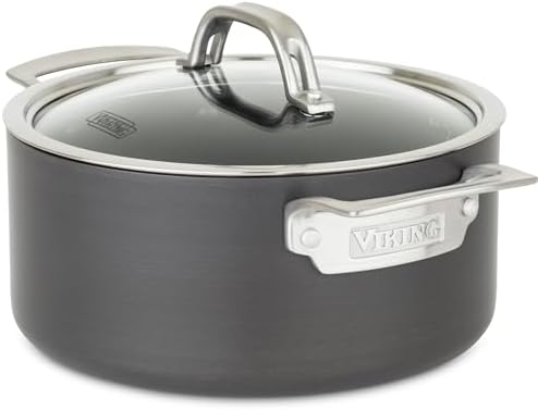 Viking Non Stick Stock Pot, 4 Quart Hard Anodized Nonstick Soup Cooking Pot wth Glass Lid