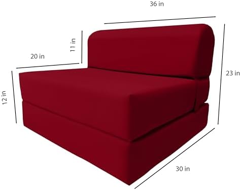 D&D Futon Furniture Sleeper Chair Folding Foam Bed, Portable Studio Guest Sofa Beds 6 x 36 x 70 Red