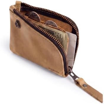 Hide & Drink, Leather Zippered Wallet, Holds Up to 6 Cards Plus Folded Bills, Pouch Organizer, Cash Holder, Travel Essentials, Mini, Pocket-Size, Handmade (Bourbon Brown)