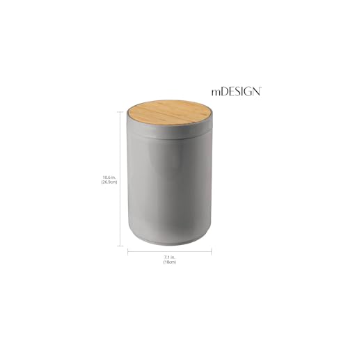 mDesign Plastic Round Trash Can Small Wastebasket - Garbage Bin Container with Swing-Close Lid - Bathroom Garbage Basket - Holds Waste, Recycling - 1.3 Gallon - Basa Collection - Cream/Beige/Natural