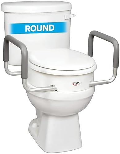 Carex 3.5 Inch Raised Toilet Seat with Arms, Round Toilet Seat Riser, 300 lbs Capacity, Elevating and Raising Seat for Elderly and Handicap, Universal