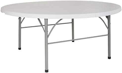 Flash Furniture 5-Foot Round Bi-Fold White Plastic Folding Table | Lightweight, Easy Storage, Commercial Grade, Carrying Handle