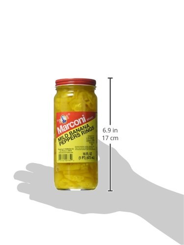 Marconi Mild Banana Pepper Rings | Sliced Pickled Peppers for Sandwiches, Pizza, Salads & More | 16oz